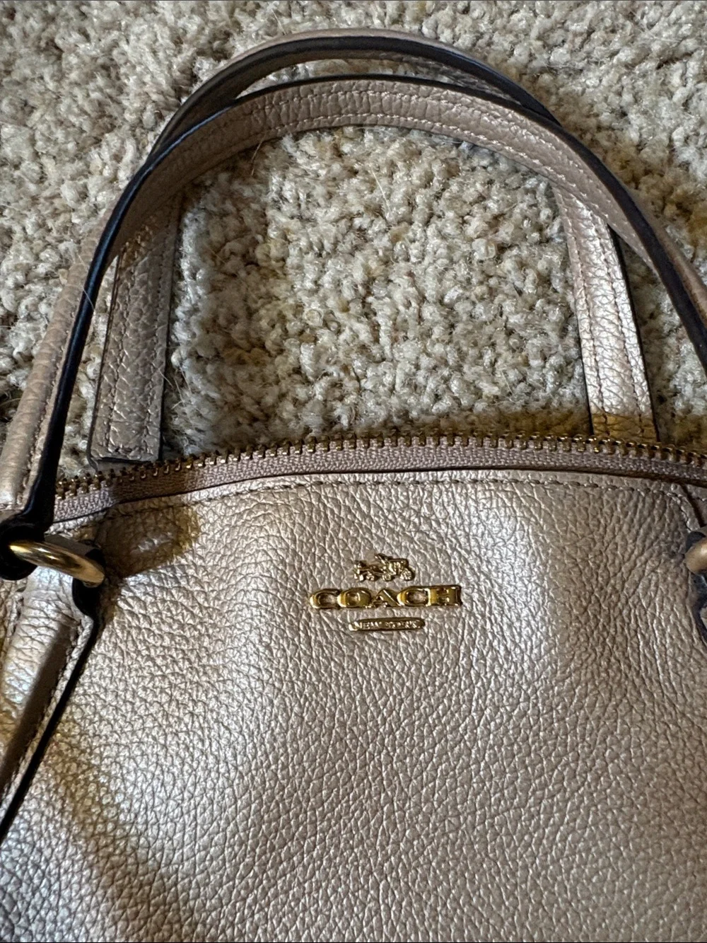 Coach Pebbled Leather Mini Satchel in Taupe with Gold Hardware